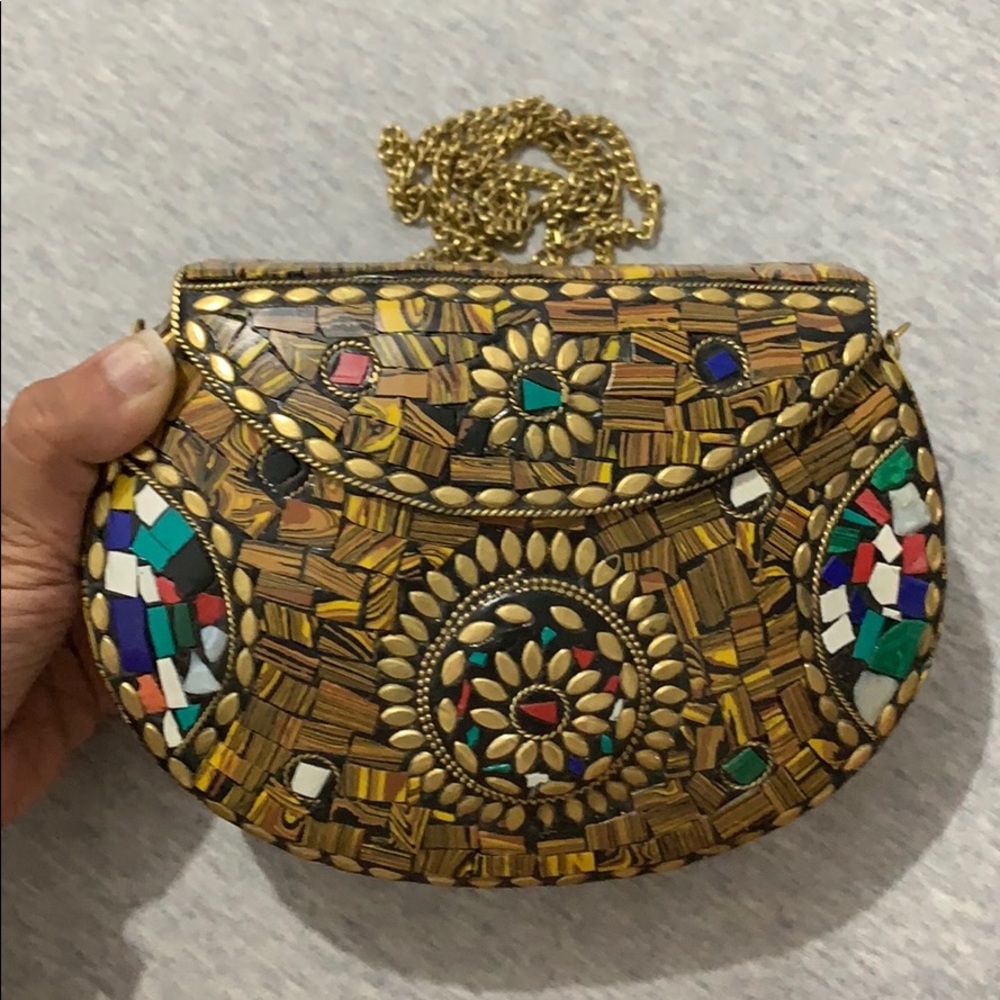 Vintage handmade metal & stone purse from Madrid